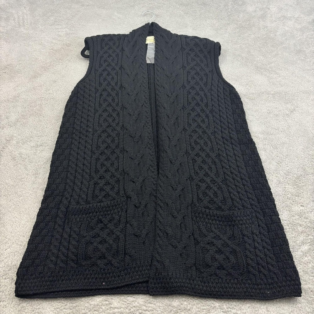 Kilronan Knitwear Sweater Vest Womens M Black Cable Knit Irish Dark‎ Academia
